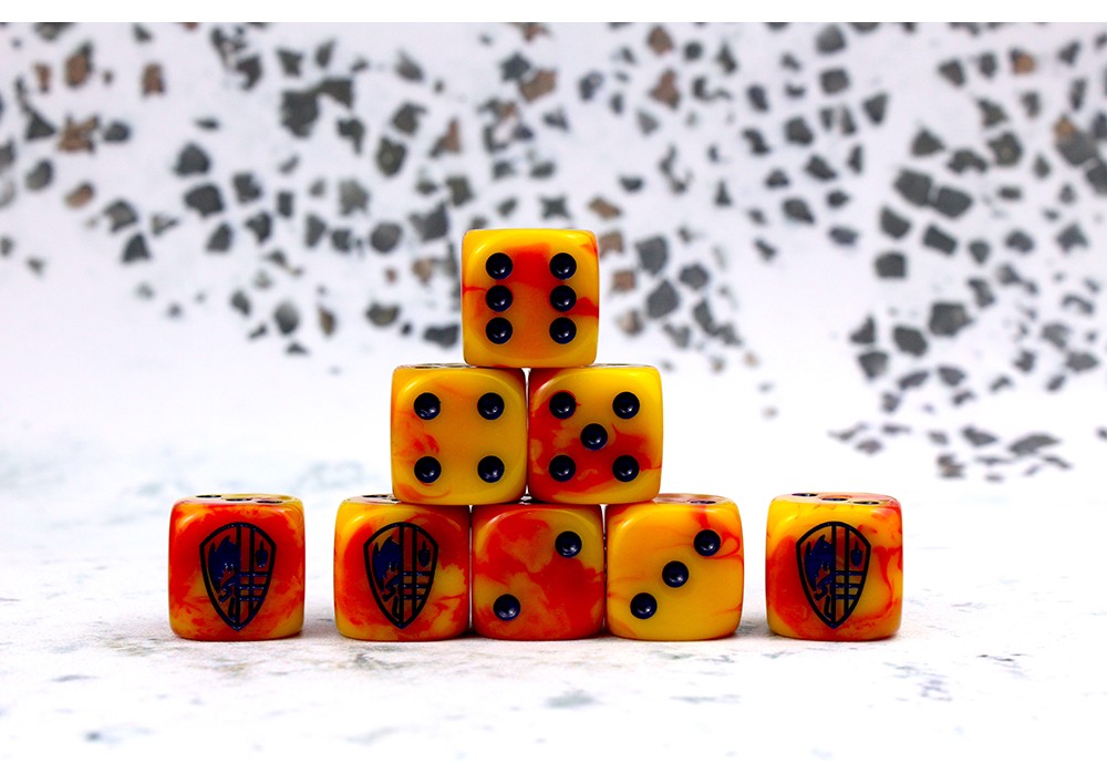 Hundred Kingdom Faction Dice On Red Swirl